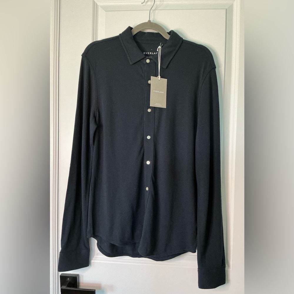 Everlane Men’s The Long-Sleeve Pique Button Down Shirt Navy Blue NWT (Size S)